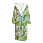 Pink Lotus Pattern Print Hooded Bathrobe