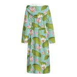 Pink Lotus Pattern Print Hooded Bathrobe