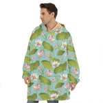 Pink Lotus Pattern Print Hoodie Blanket