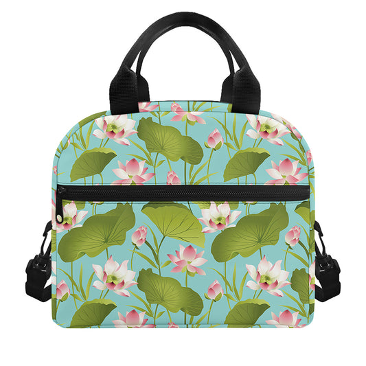Pink Lotus Pattern Print Insulated Lunch Bag