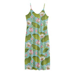 Pink Lotus Pattern Print Jersey Midi Cami Dress