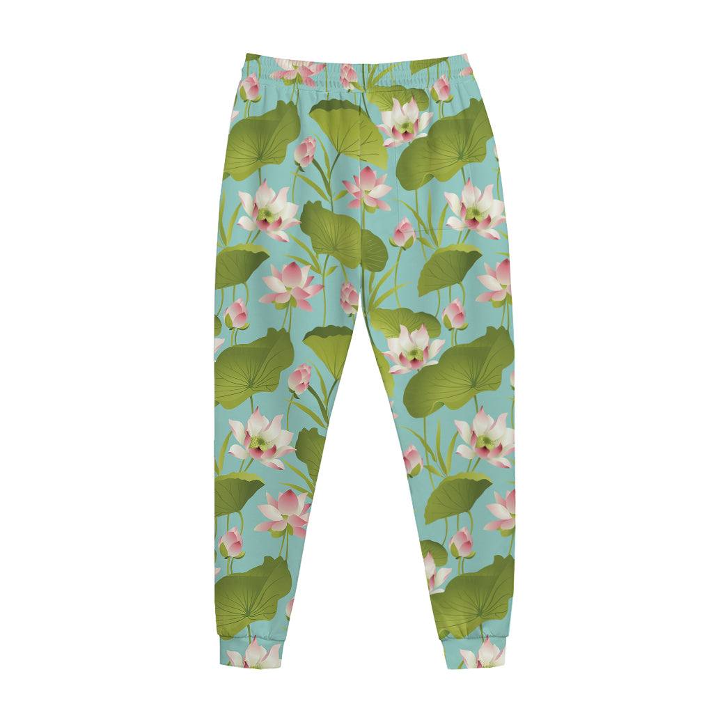 Pink Lotus Pattern Print Jogger Pants