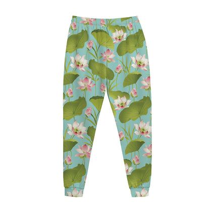 Pink Lotus Pattern Print Jogger Pants