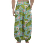 Pink Lotus Pattern Print Lantern Pants