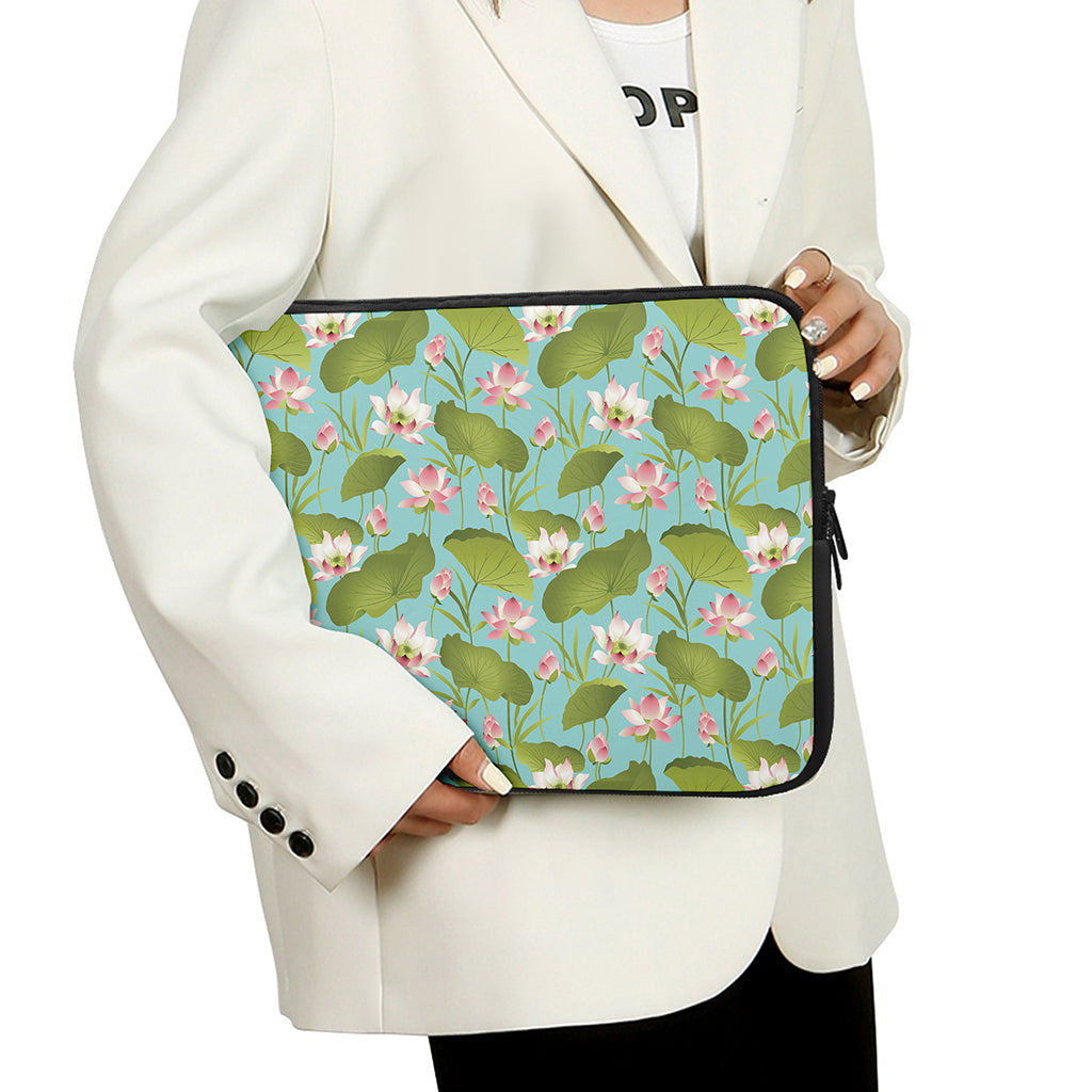 Pink Lotus Pattern Print Laptop Sleeve