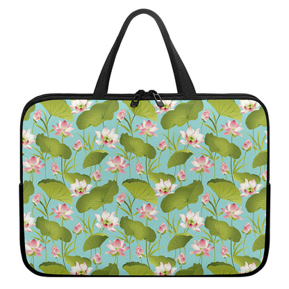 Pink Lotus Pattern Print Laptop Sleeve With Handle