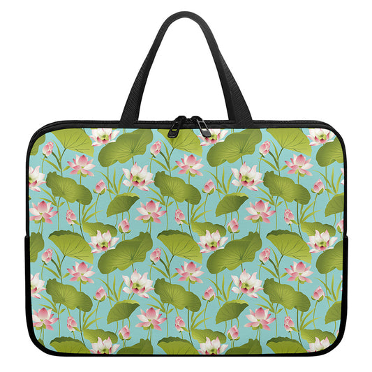 Pink Lotus Pattern Print Laptop Sleeve With Handle