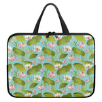 Pink Lotus Pattern Print Laptop Sleeve With Handle