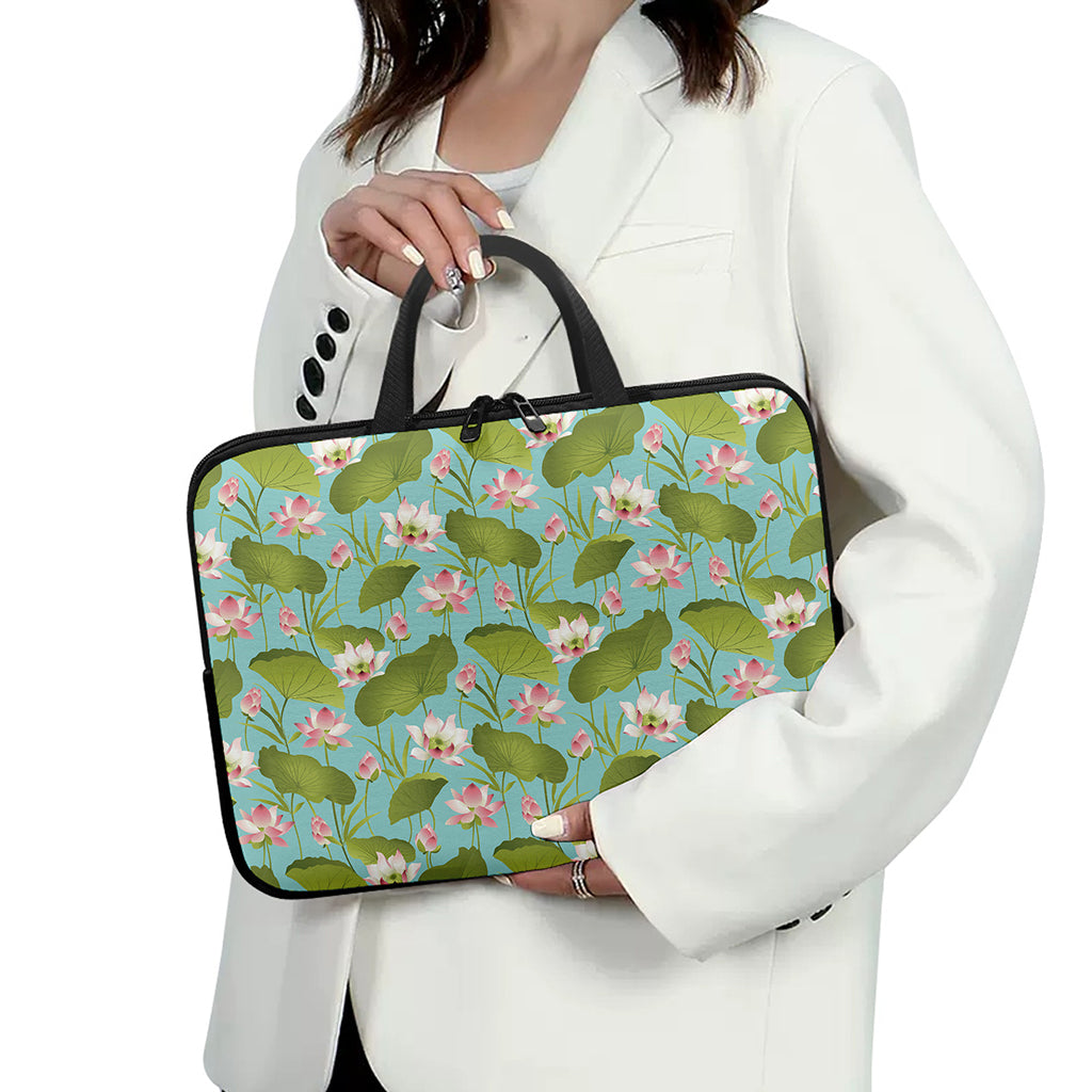 Pink Lotus Pattern Print Laptop Sleeve With Handle
