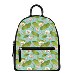 Pink Lotus Pattern Print Leather Backpack