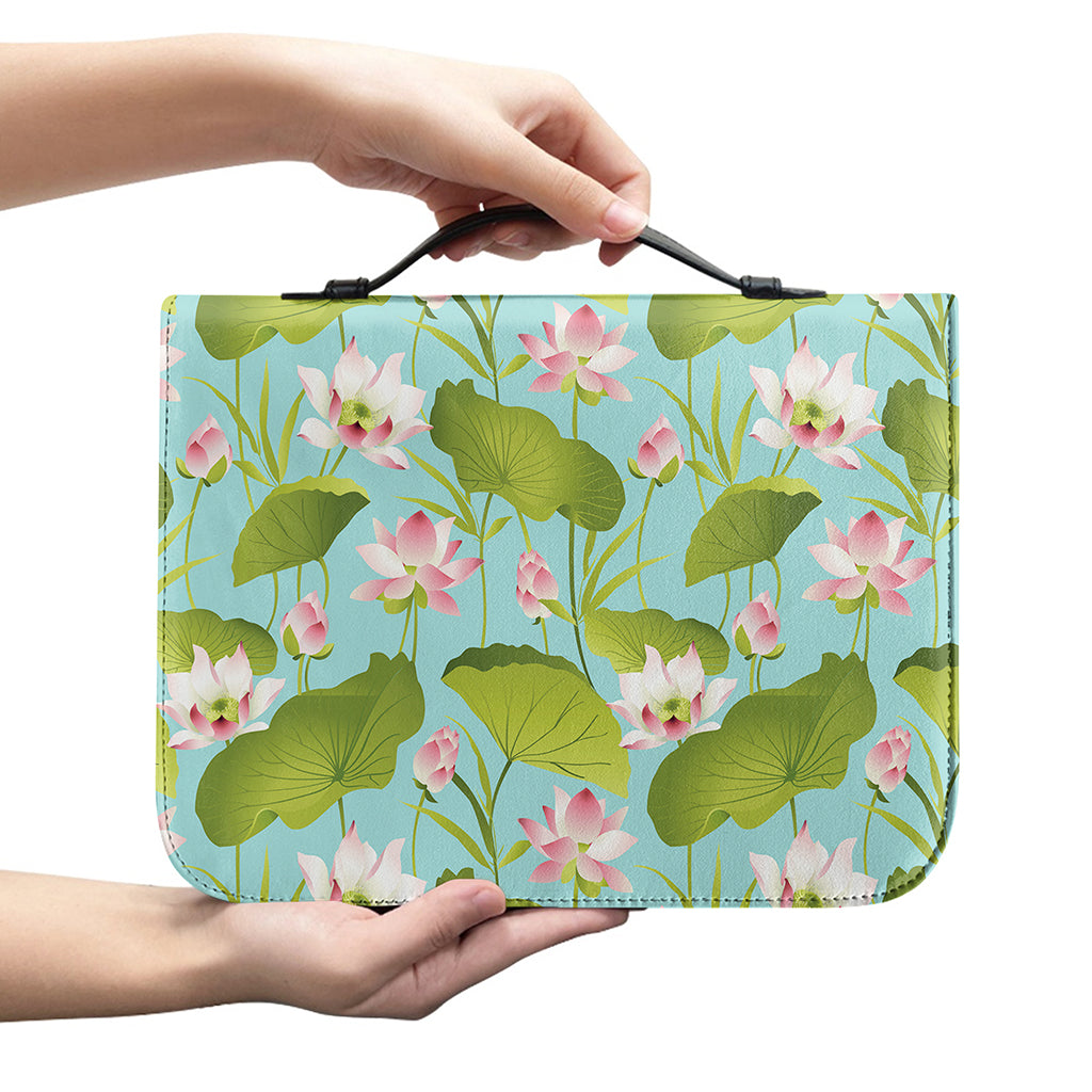 Pink Lotus Pattern Print Leather Bible Cover