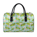 Pink Lotus Pattern Print Leather Duffle Bag