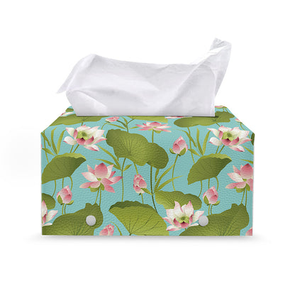 Pink Lotus Pattern Print Leather Tissue Box Cover