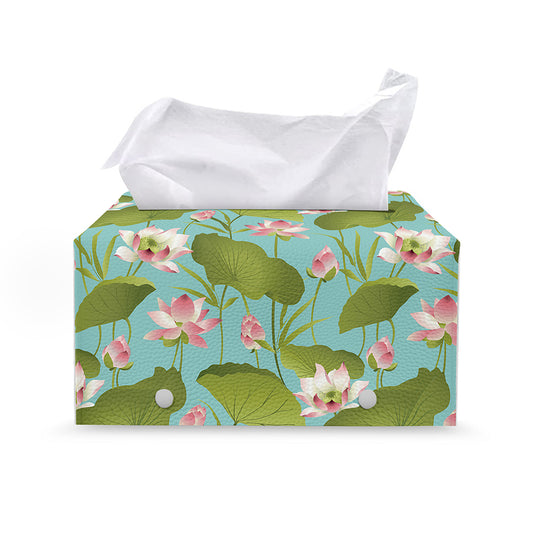 Pink Lotus Pattern Print Leather Tissue Box Cover