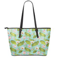 Pink Lotus Pattern Print Leather Tote Bag With Zipper
