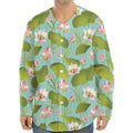 Pink Lotus Pattern Print Long Sleeve Baseball Jersey
