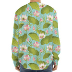 Pink Lotus Pattern Print Long Sleeve Baseball Jersey