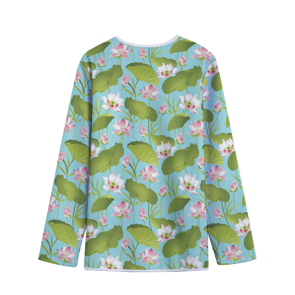 Pink Lotus Pattern Print Long Sleeve Short Coat