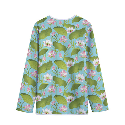 Pink Lotus Pattern Print Long Sleeve Short Coat