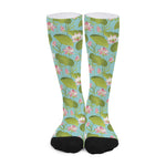 Pink Lotus Pattern Print Long Socks