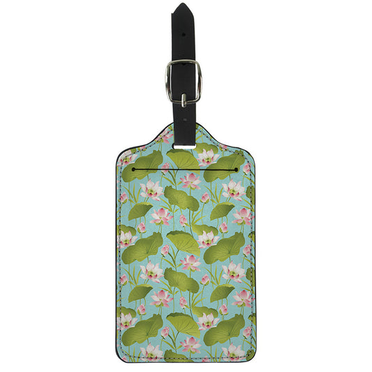 Pink Lotus Pattern Print Luggage Tag