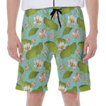 Pink Lotus Pattern Print Men's Beach Shorts