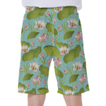 Pink Lotus Pattern Print Men's Beach Shorts