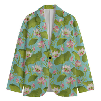 Pink Lotus Pattern Print Men's Blazer