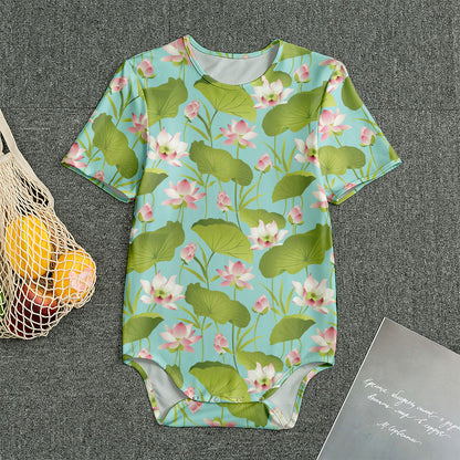 Pink Lotus Pattern Print Men's Bodysuit