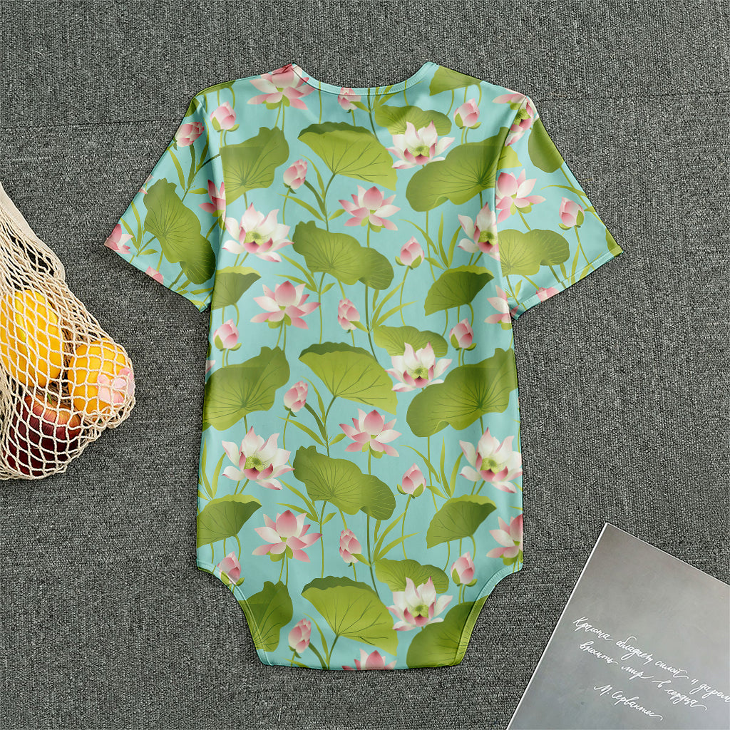 Pink Lotus Pattern Print Men's Bodysuit