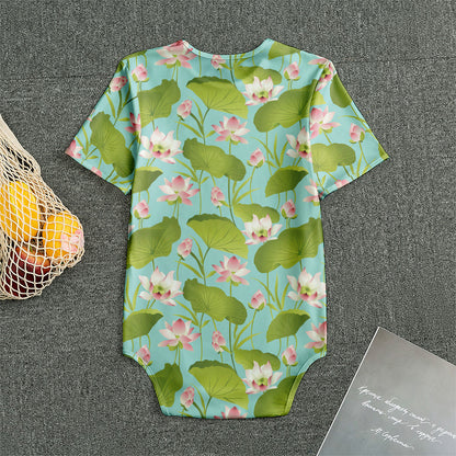 Pink Lotus Pattern Print Men's Bodysuit