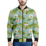 Pink Lotus Pattern Print Men's Bomber Jacket