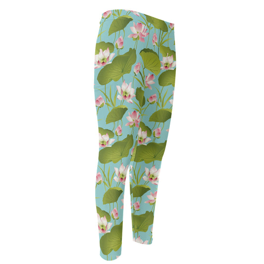 Pink Lotus Pattern Print Men's Compression Pants