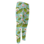 Pink Lotus Pattern Print Men's Compression Pants