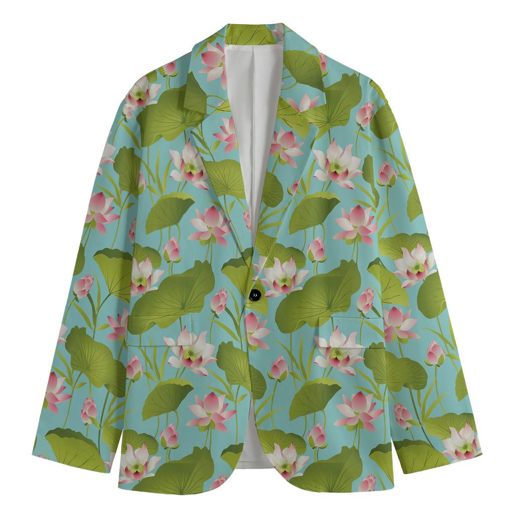 Pink Lotus Pattern Print Men's Cotton Blazer