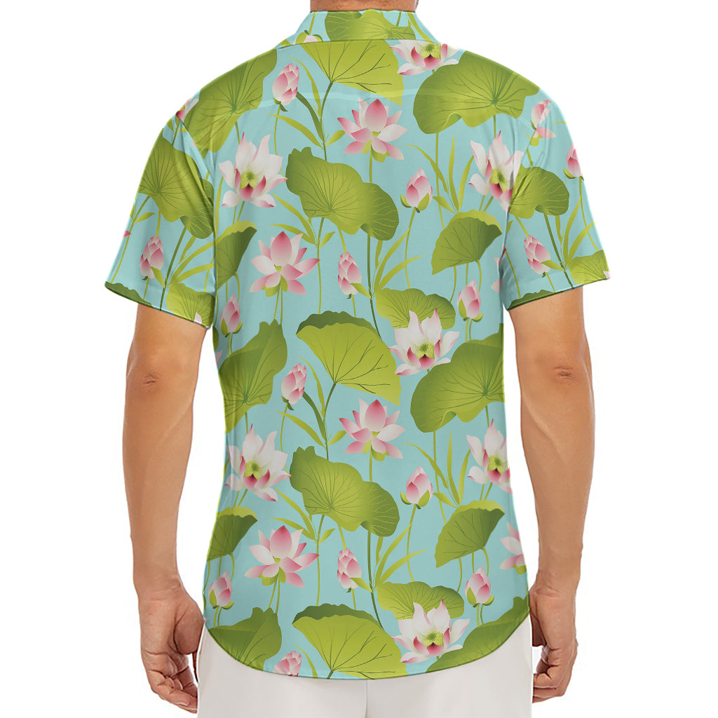 Pink Lotus Pattern Print Men's Deep V-Neck Shirt