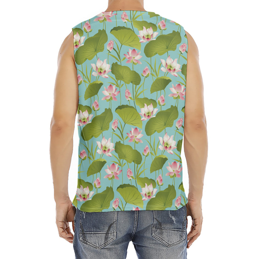 Pink Lotus Pattern Print Men's Fitness Tank Top