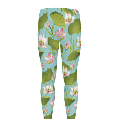 Pink Lotus Pattern Print Men's leggings