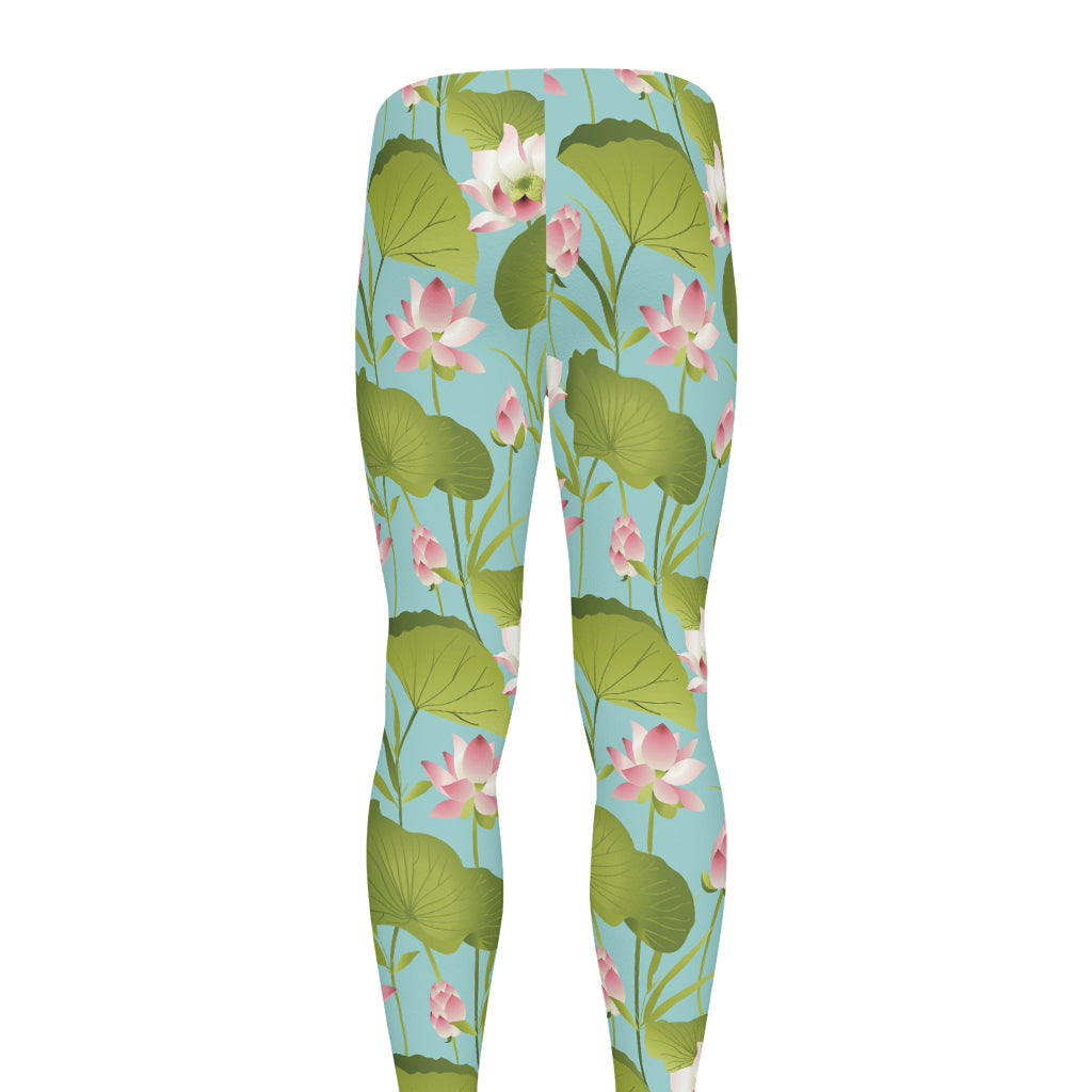 Pink Lotus Pattern Print Men's leggings