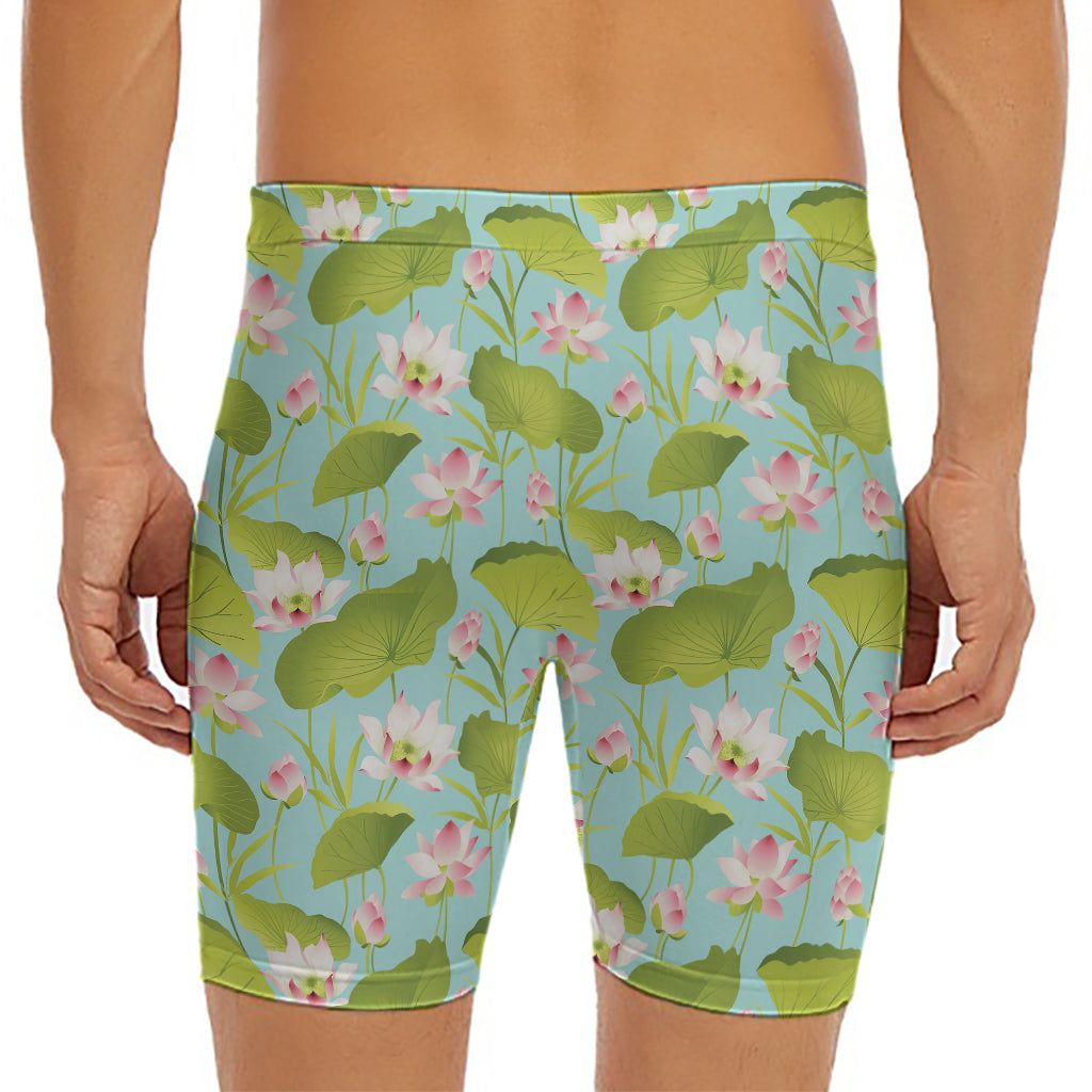 Pink Lotus Pattern Print Men's Long Boxer Briefs