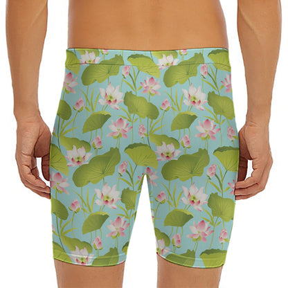 Pink Lotus Pattern Print Men's Long Boxer Briefs