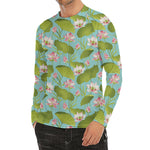 Pink Lotus Pattern Print Men's Long Sleeve Rash Guard