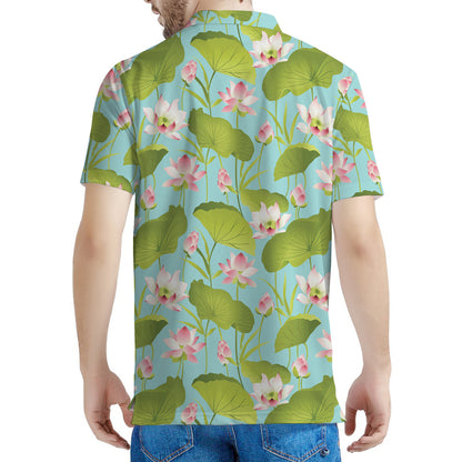 Pink Lotus Pattern Print Men's Polo Shirt