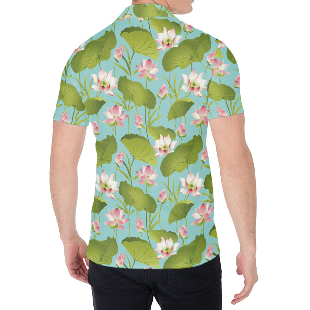 Pink Lotus Pattern Print Men's Shirt