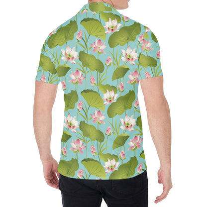 Pink Lotus Pattern Print Men's Shirt