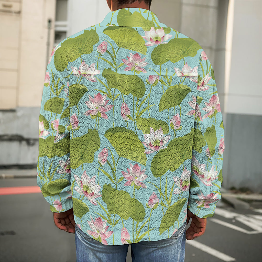 Pink Lotus Pattern Print Men's Shirt Jacket