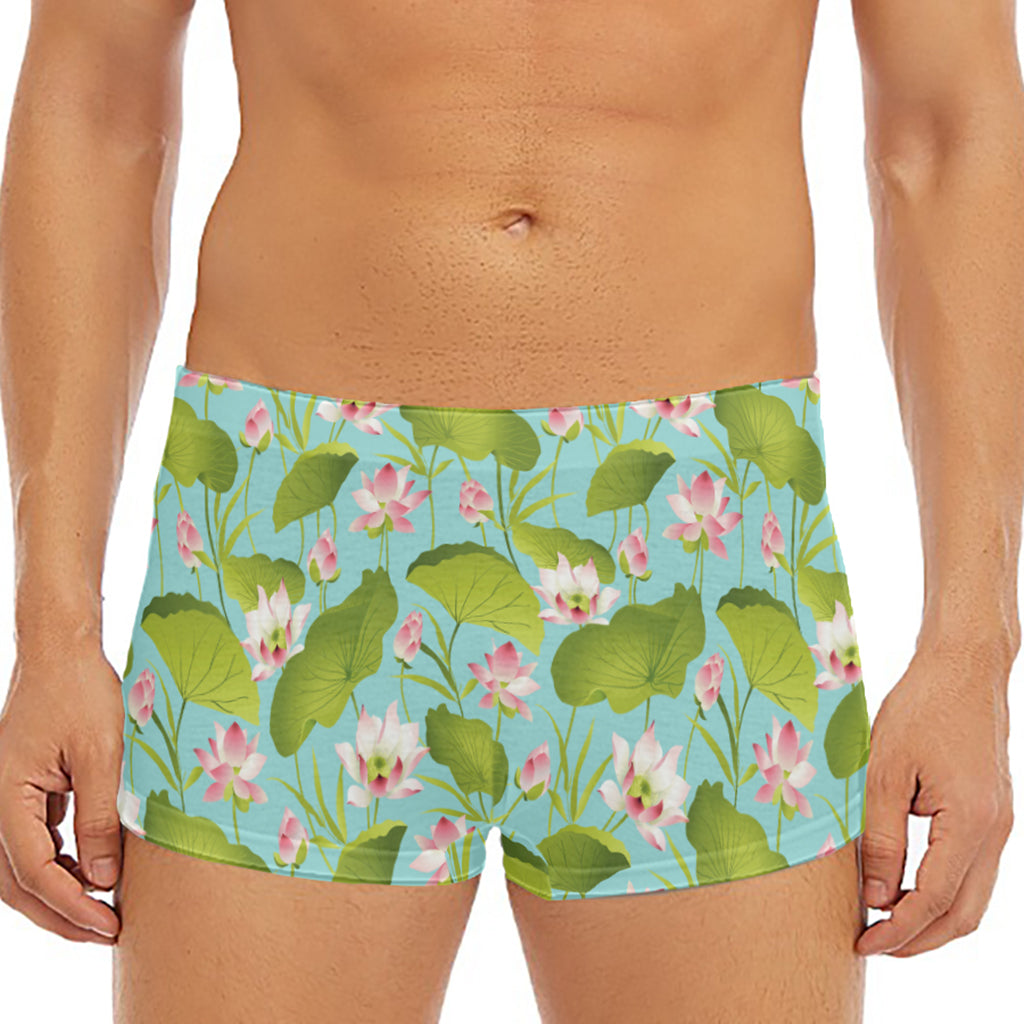 Pink Lotus Pattern Print Men's Short Boxer Briefs