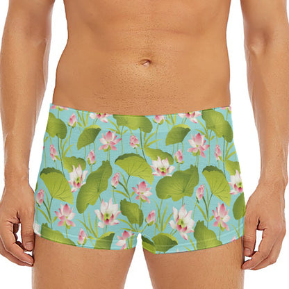 Pink Lotus Pattern Print Men's Short Boxer Briefs