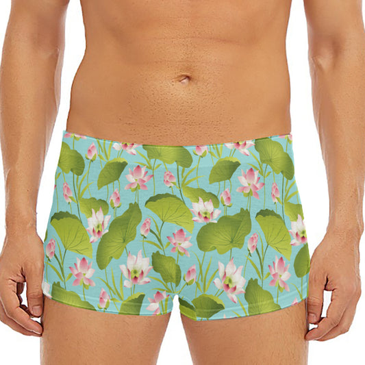 Pink Lotus Pattern Print Men's Short Boxer Briefs