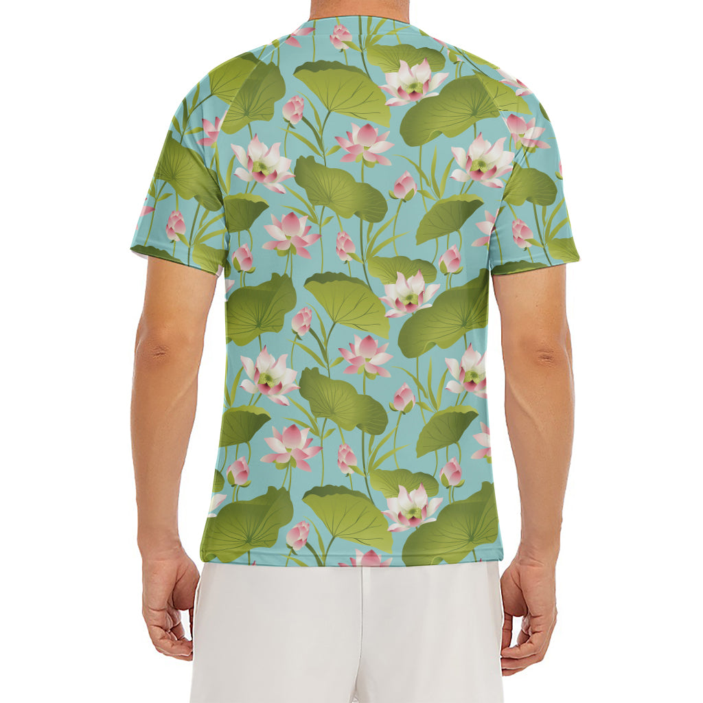 Pink Lotus Pattern Print Men's Short Sleeve Rash Guard